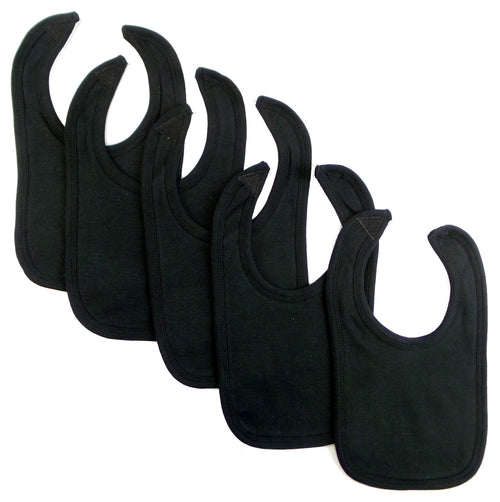Black Interlock Bib (Pack of 5)/Bavete din bumbac interlock negre (set de 5 bucăți