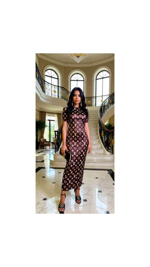 Women Fashion Short Sleeves Long Dress