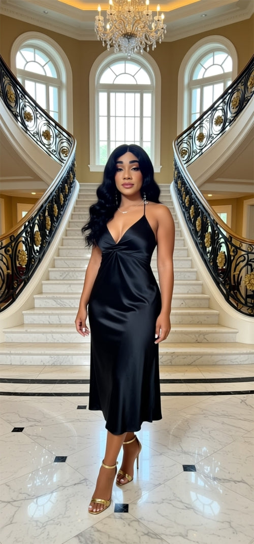 Satin Twist Front Slip Dress