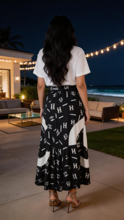Chic Two Pieces T-Shirt & Pleated Long Skirt Sets