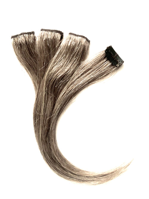 SALT & PEPPER BROWN HIGHLIGHT CLIP-IN HAIR SET OF 4 PCS