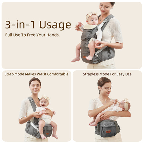 Ergonomic 3-in-1 Baby Carrier and Hipseat/Sistem ergonomic de purtare 3 în 1 pentru bebeluși