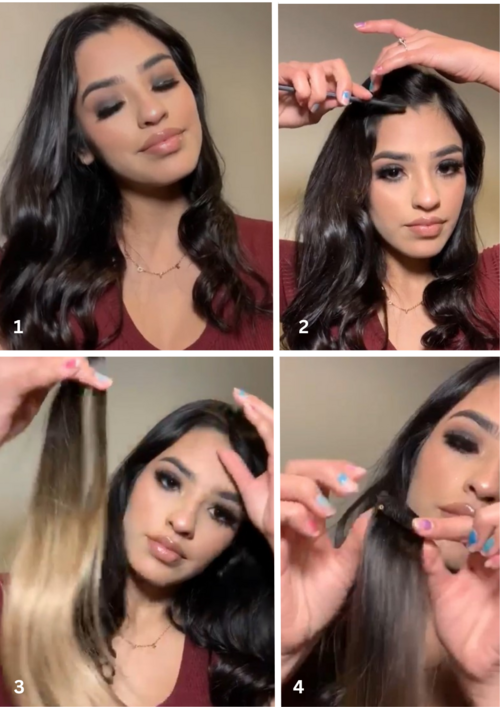DARK ASH BROWN HIGHLIGHTS CLIP-IN EXTENSIONS SET OF 4 PCS